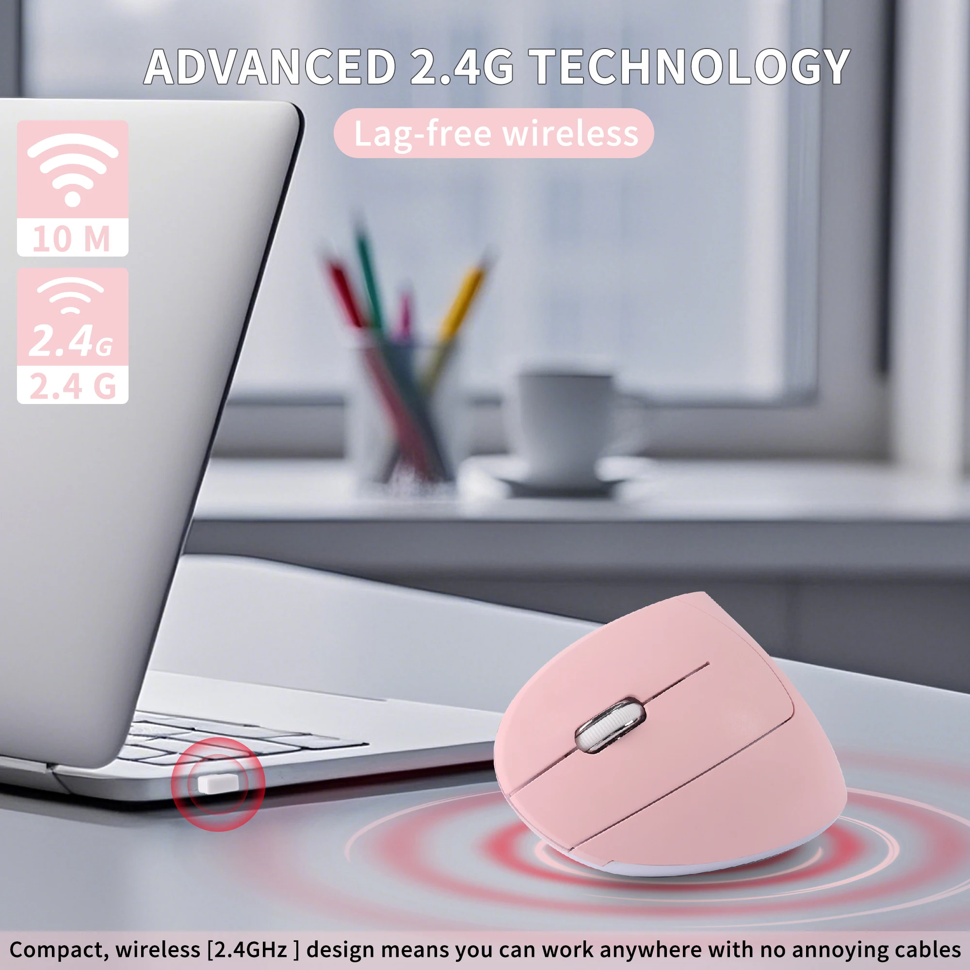 

Wireless 2.4G Vertical Mouse For Left Hand Mause Side Keys DPI Button 1600DPI Office Use For Big Hand Plug And Play PC Parts