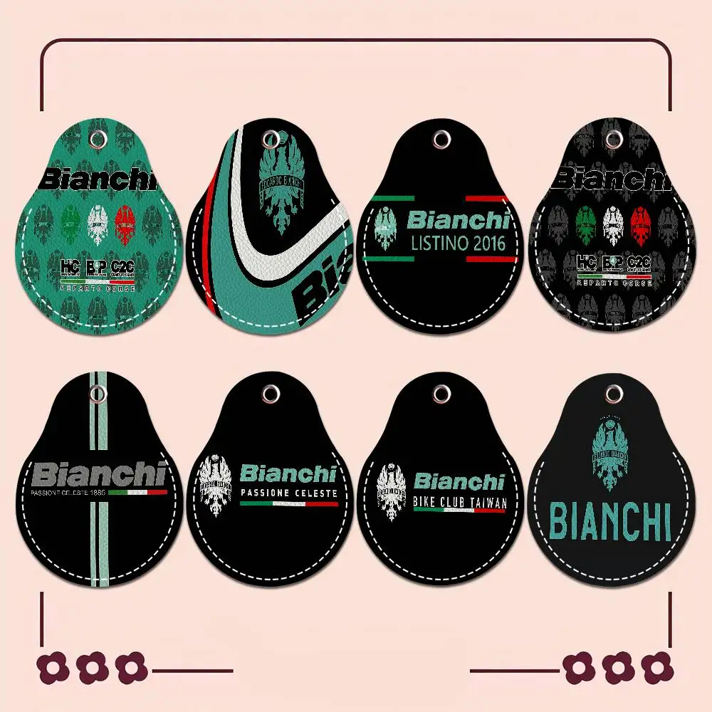 Bianchi Bike 1PCS PU Leather Keychain Protective Case Door Lock Access Control Tags Card Bag Key Tag Ring