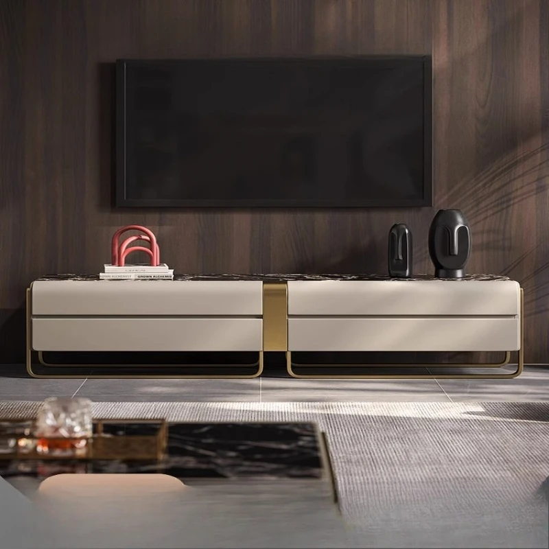 

Light luxury TV cabinet, villa large flat-floor living room fashionable and modern high-grade natural stone floor cabinet coffee