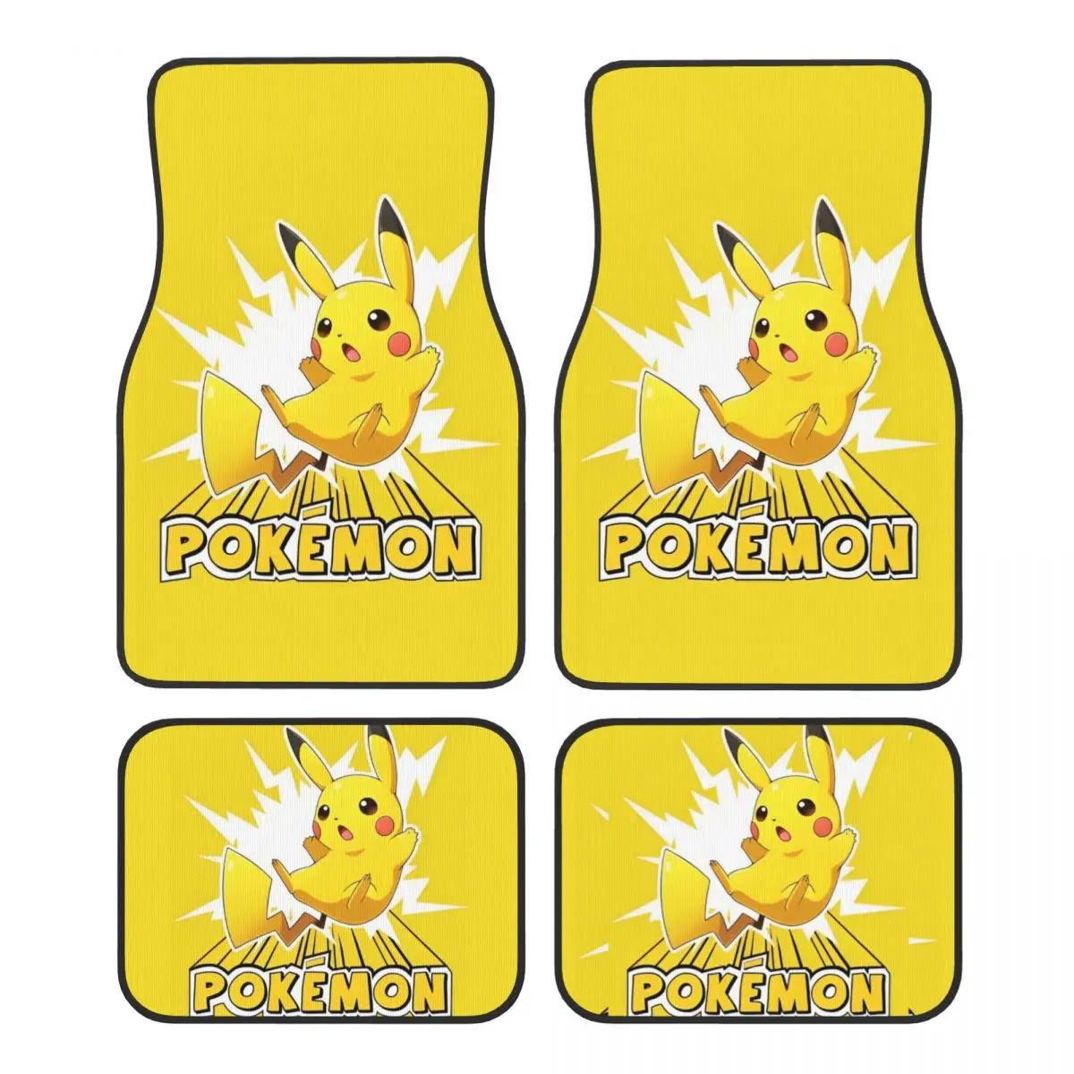 Pokemoned Pikachu Universal Fit Car Floor Mats Durable Car Carpet Mat Set of 4pcs with Anti-Slip Backing Fit for SUV Vans