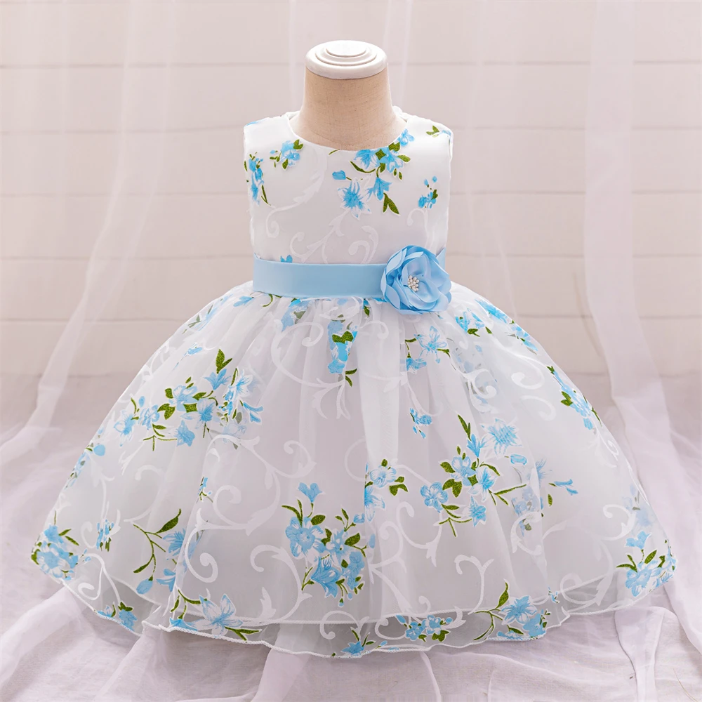 Baby Big Flower Party Dress For Girls Elegant Tulle 1st Birthday Wedding Bridesmaid Girl Dresses Christmas Evening Kids Clothing