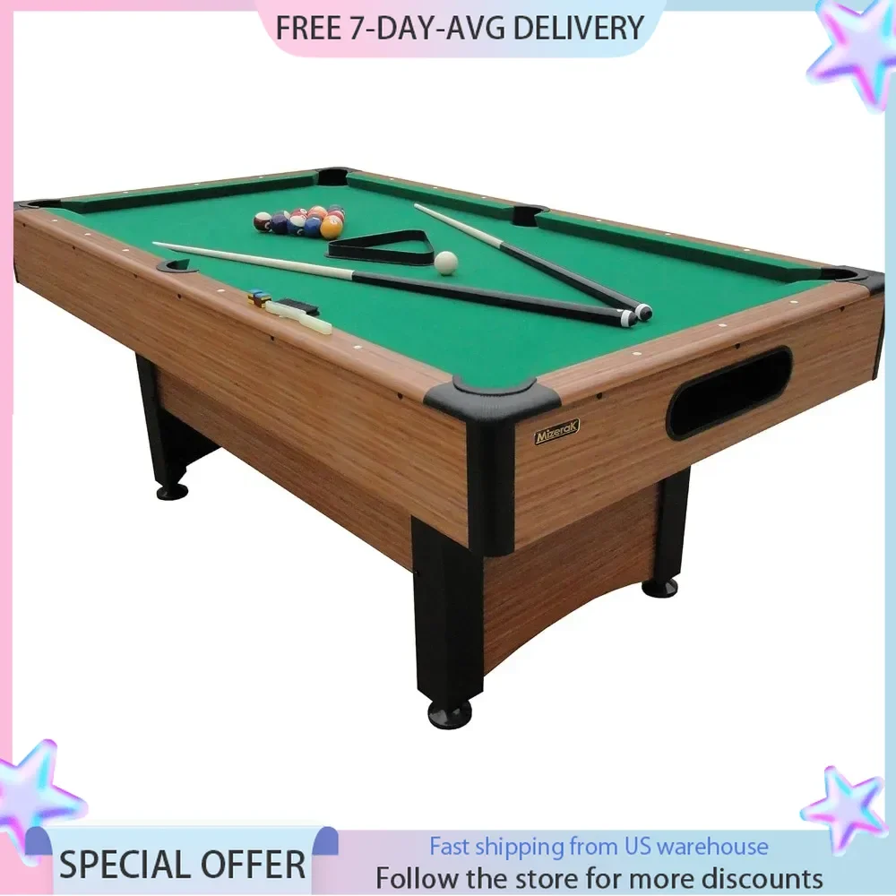 6.5' Billiard Table with Leg Levelers, Automatic Ball Return - Quickly Reset Games and Classic Green Nylon Cloth Billiard Table