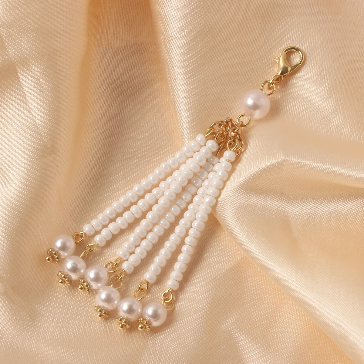 Retro long-layered multi-layered handcrafted beaded fringed lobster clasp pendant for ladies, elegant bag decoration pendant