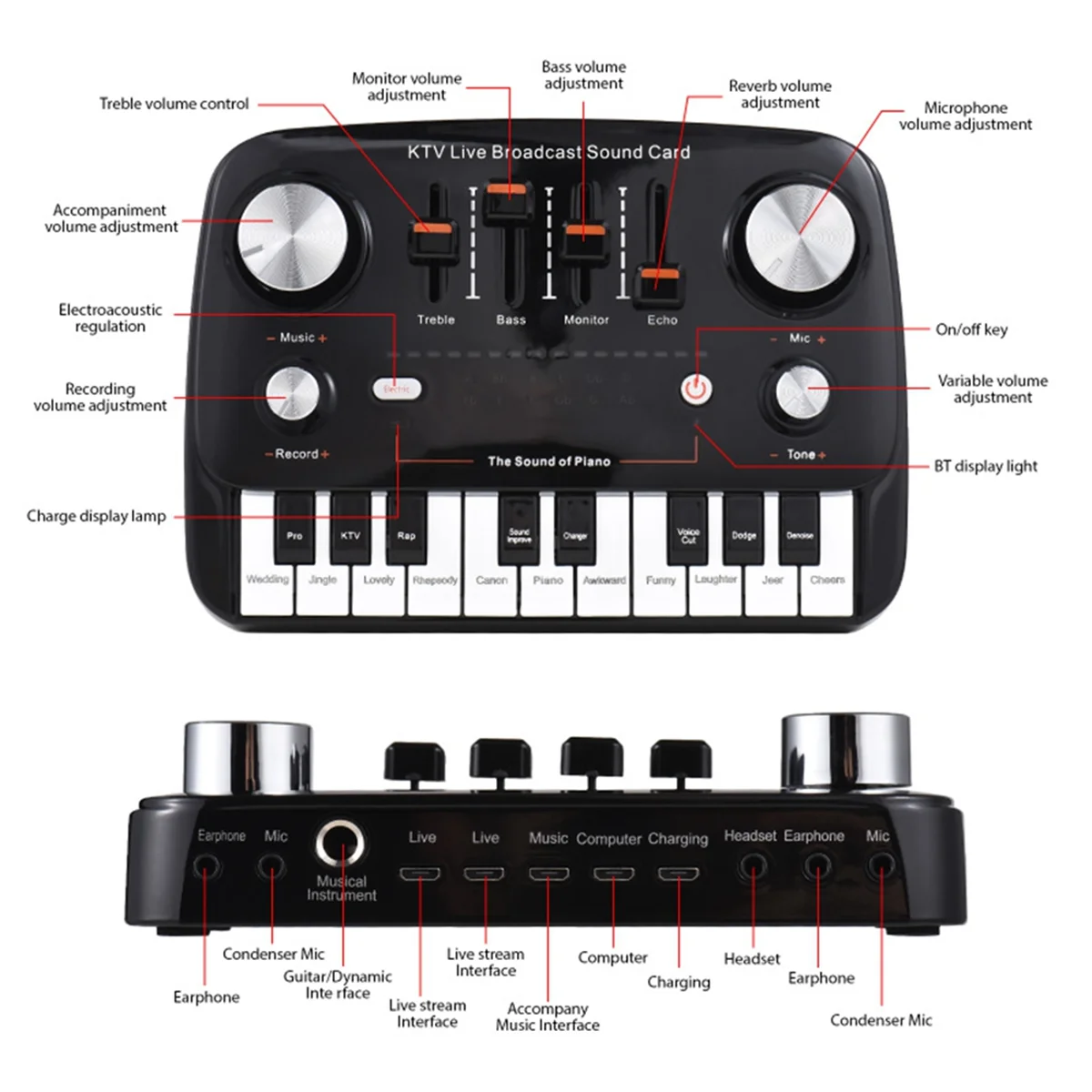 T36C KTV Live Broadcast Sound Card Audio Recording Desktop Singing Wireless Lossless Transmission Plug and Play Voice Changer