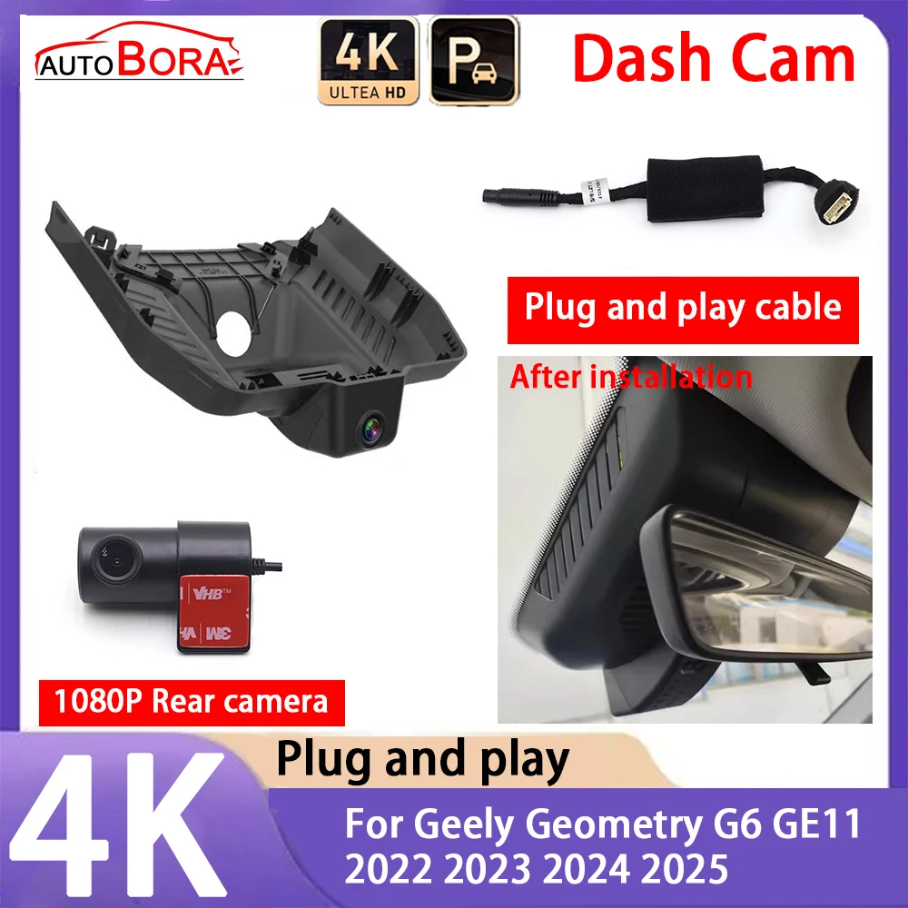 

AutoBora 4K 2160P Car Camera Plug and Play UHD Dash Cam Night Vision for Geely Geometry G6 GE11 2022 2023 2024 2025