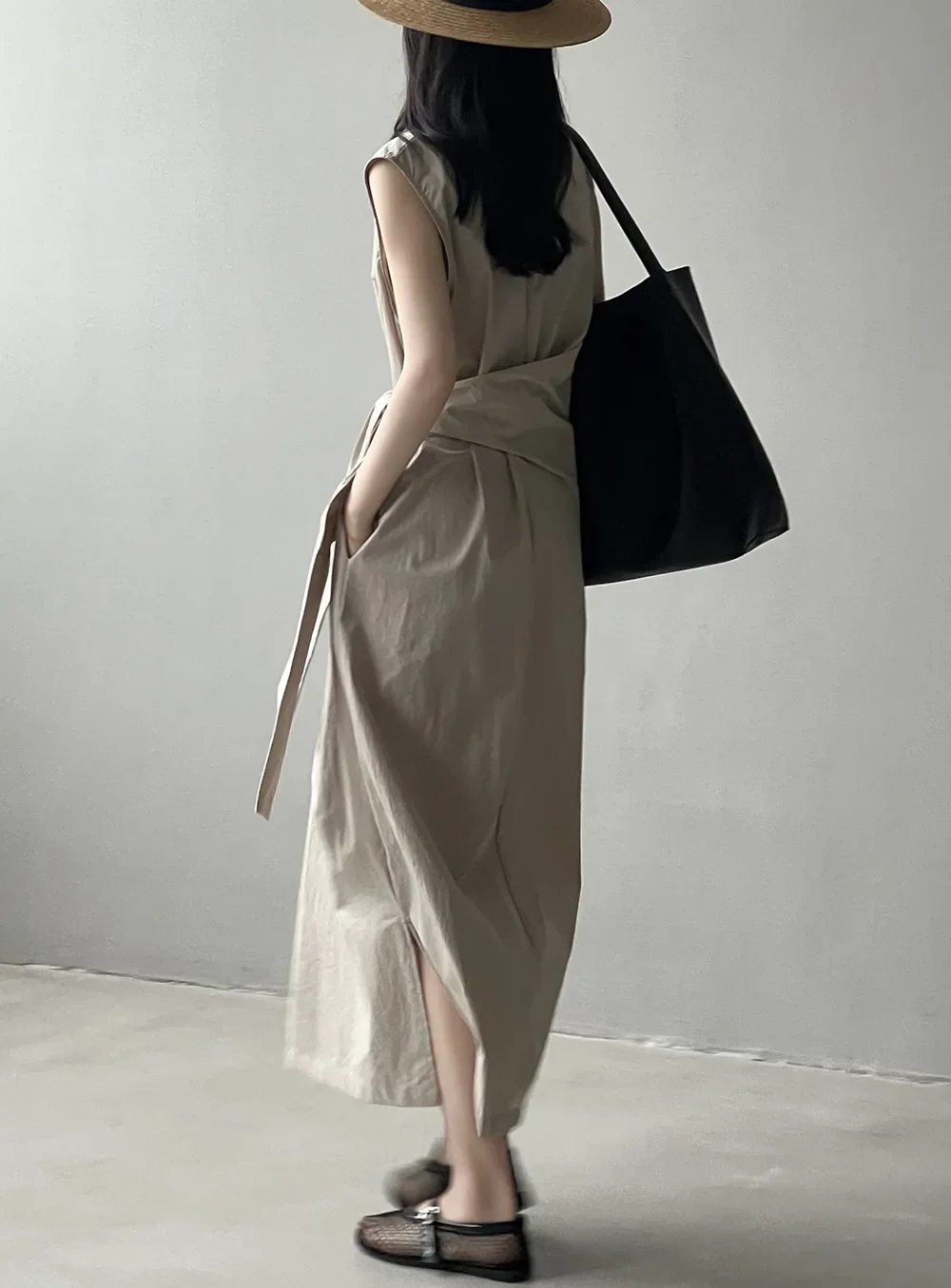 2024 Summer New Women's Sleeveless A-Line Long Dress Elegant Waist Tie Casual Clothing Sundress 9098