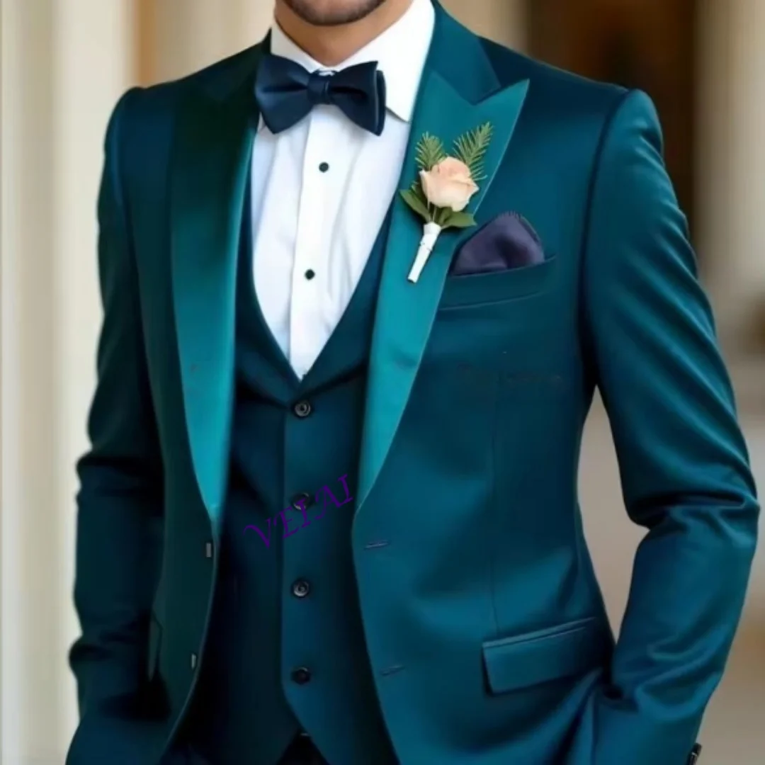 

CustomizedElegant Men's Suits 3 Piece Jacket Pants Vest Formal Wedding 2025 Single Breasted Peak Lapel Slim Fit Suit for Men
