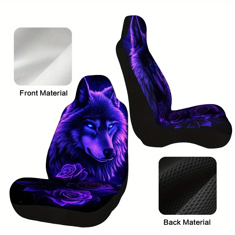 Set Of 2 Mystic Wolf And Roses Design Car Seat Covers – Suitable For Cars, Trucks, Vans, And Suvs | Sturdy Polyester Front Seat