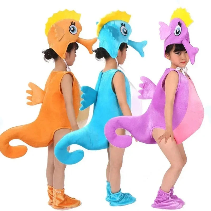 Crianças criança azul laranja roxo hipocampo cavalo marinho cavalo marinho cosplay traje para festa de halloween macacões animais roupas