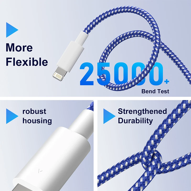 USB إلى البرق كابل بيانات شحن سريع سلك شاحن خط آيفون 14 13 12 11 برو ماكس XR XS X 8 7 6 MFI معتمد مضفر