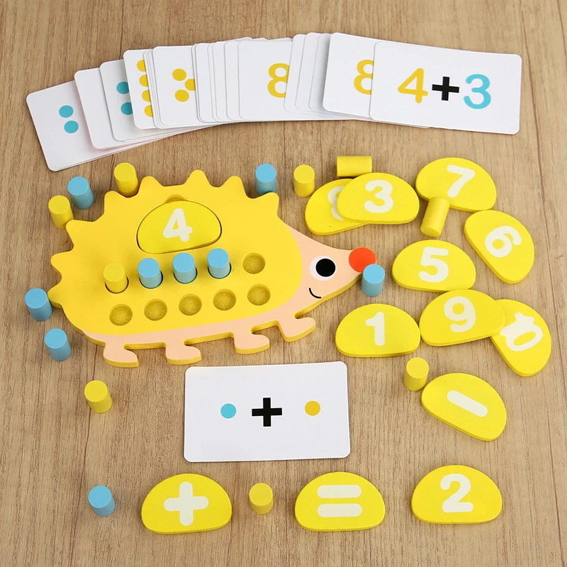 Children's Wooden Hedgehog Ten Digit Counter Ten Grid Game Addition Subtraction Operation Math Toy Number Cognitive Teaching Aid
