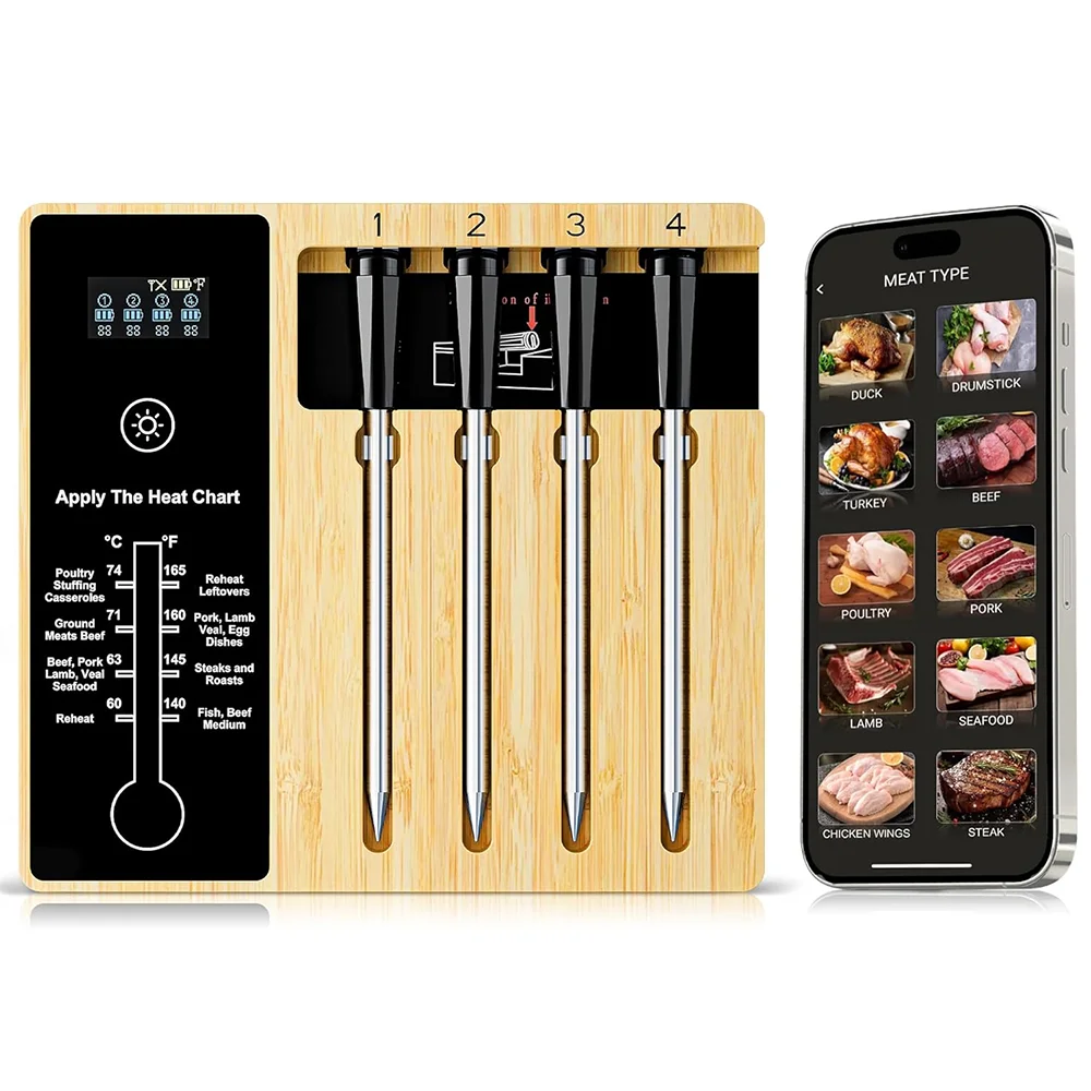 

Lonnmeter Wireless Smart Meat Thermometer Bluetooth Digital Remote IOS Android Control 4 Probes Grilling Cooking Super Stability