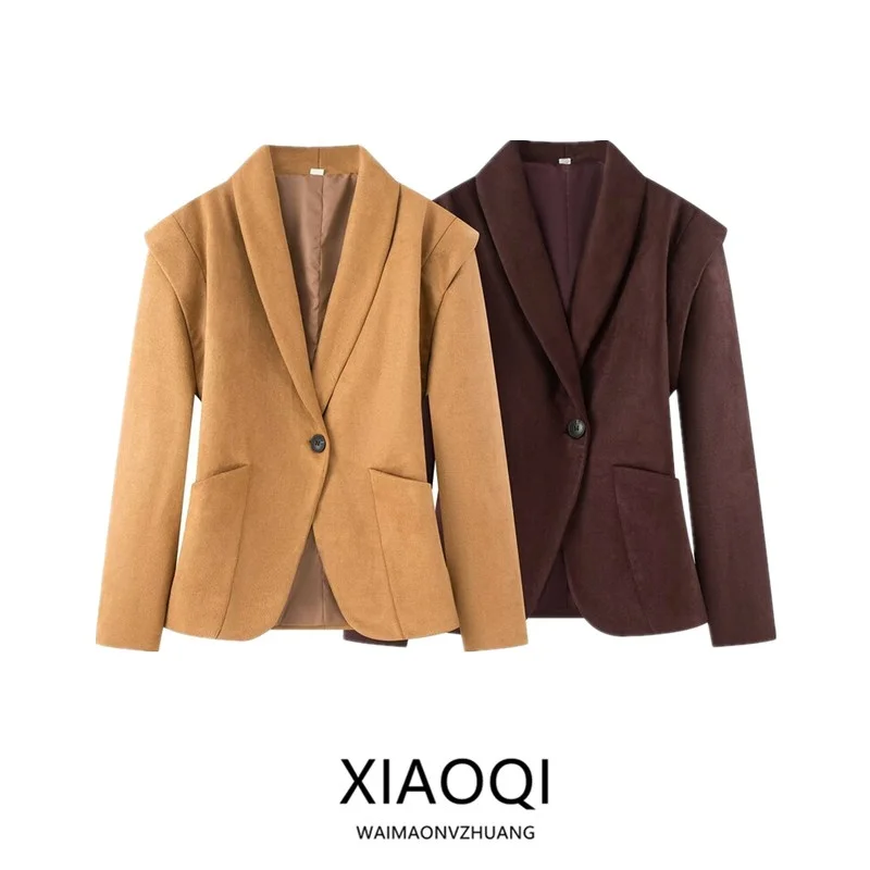 

Новинка осени 2022, женский замшевый костюм с подкладкой на плечах, облегающий универсальный дизайн, повседневный длинный костюм-свек Jaet