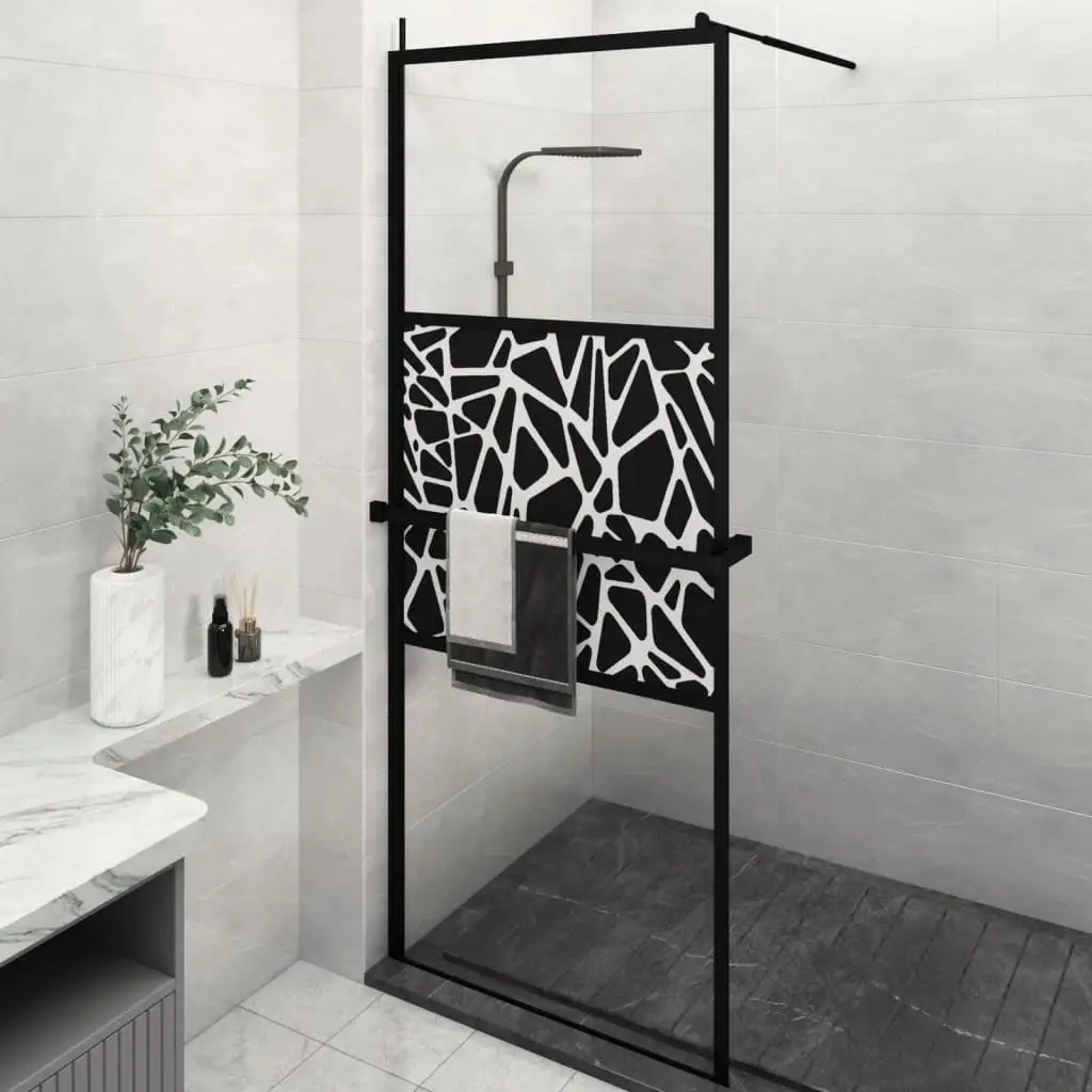 Black Walk-in Shower Wall with Shelf - 31.5x76.8 ESG Glass & Aluminum Design