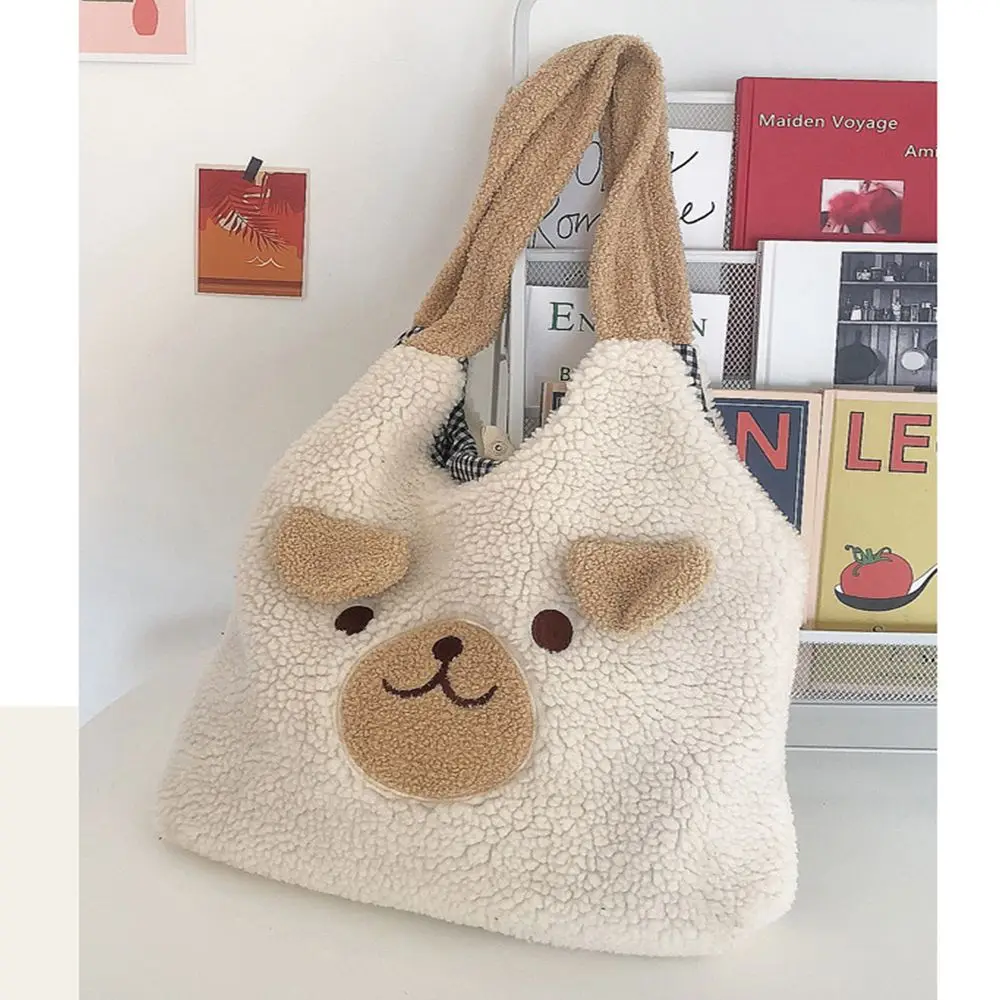 Fashion Cartoon Gift Underarm bag Large Capacity Canvas Plush Purse Shoulder Tote Shoulder Bag Bear Handbag