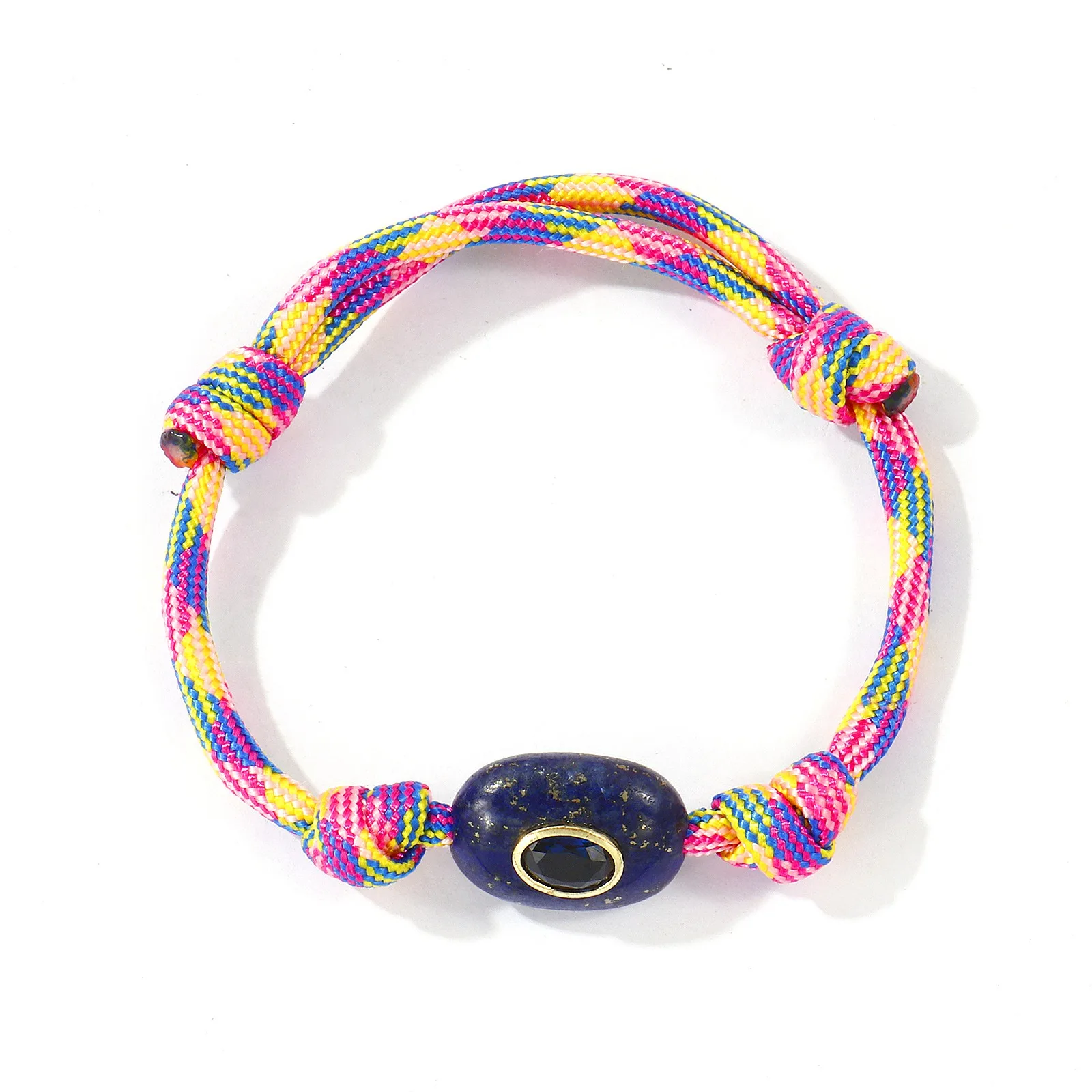 1 Stück handgefertigtes geflochtenes Seilarmband aus Polyesterkordel mit ovalen Natursteinperlen, Zirkon und Messinganhänger, gewebtes Armband für Frauen und Männer, Geschenk. – Detail 4