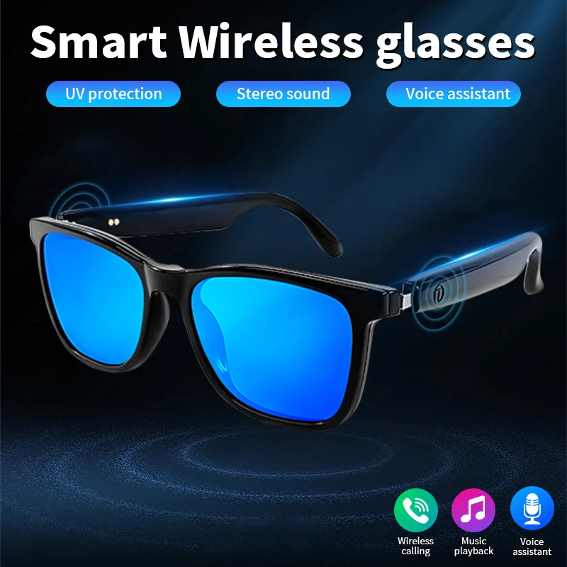 

LIGE Smart Glasses For Men Women 2in1 UV Protection Portable Polarized Anti-blue light Black Frame White Lenses Music Sunglasses