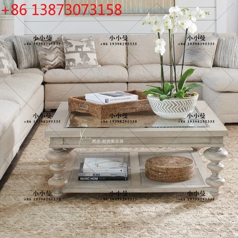 American country solid wood living room Nordic simple glass coffee table