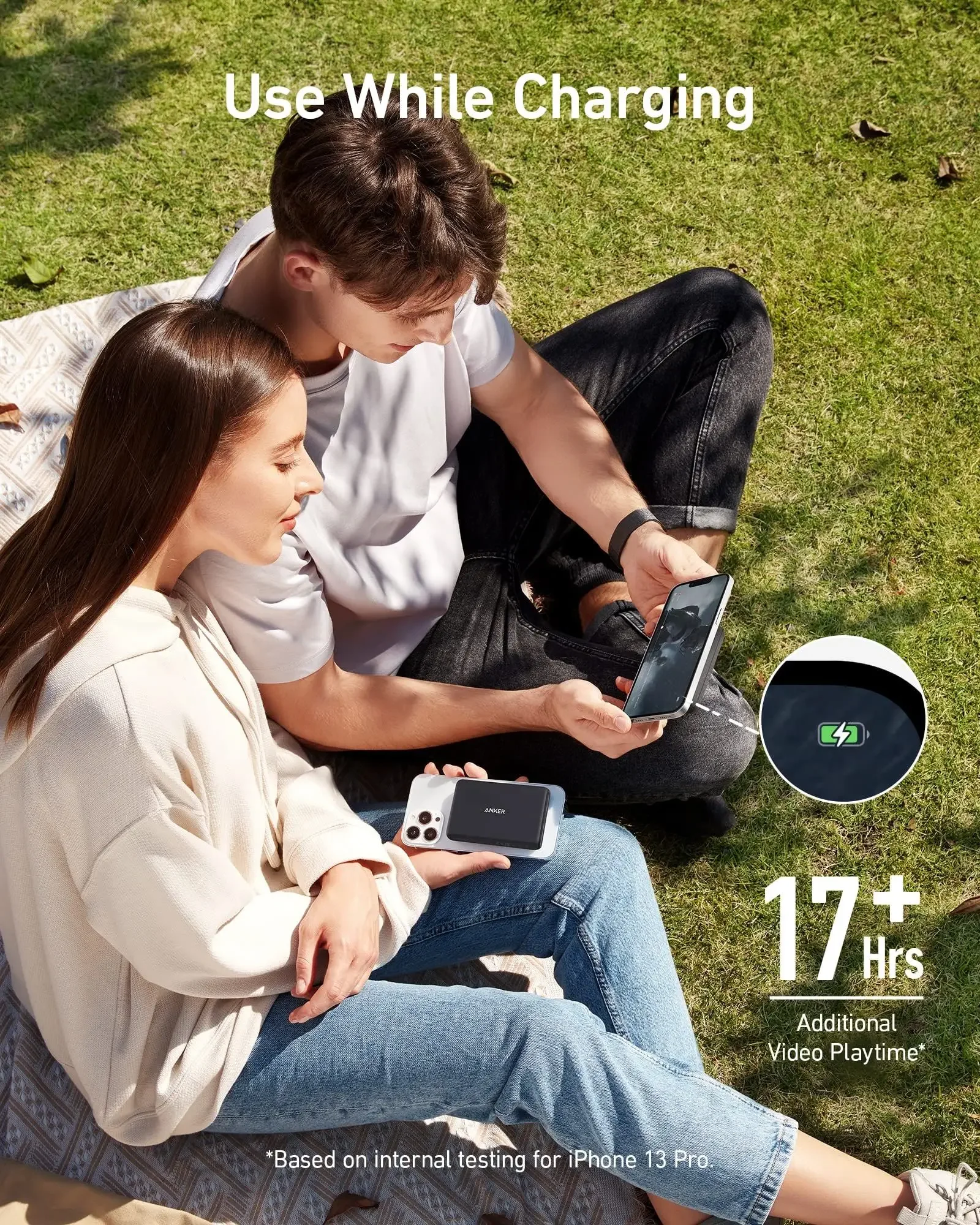 بطارية Anker-powerbank ممغنطة (powerbank 5k) ، شاحن لاسلكي محمول مع كابل usb ، لهاتف iphone