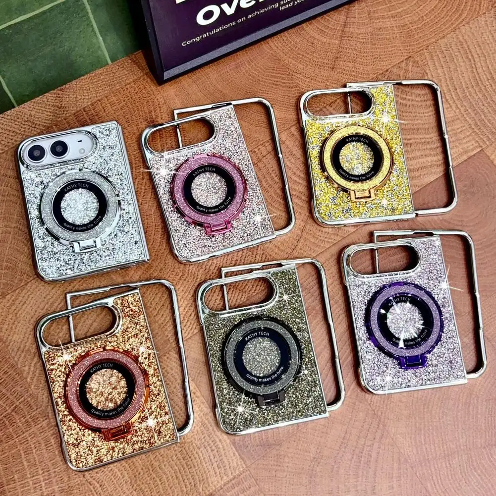 Glitter Bling Case For iPhone Duo Magnetic Ring Kickstand Electroplate Sparkly Folding Phone Cover Shockproof Protective Case