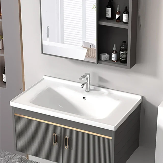 

New Wall Mounted With Mirror & Basin For Hotel Carbon Fiber Set 70cm Bathroom Cabinet