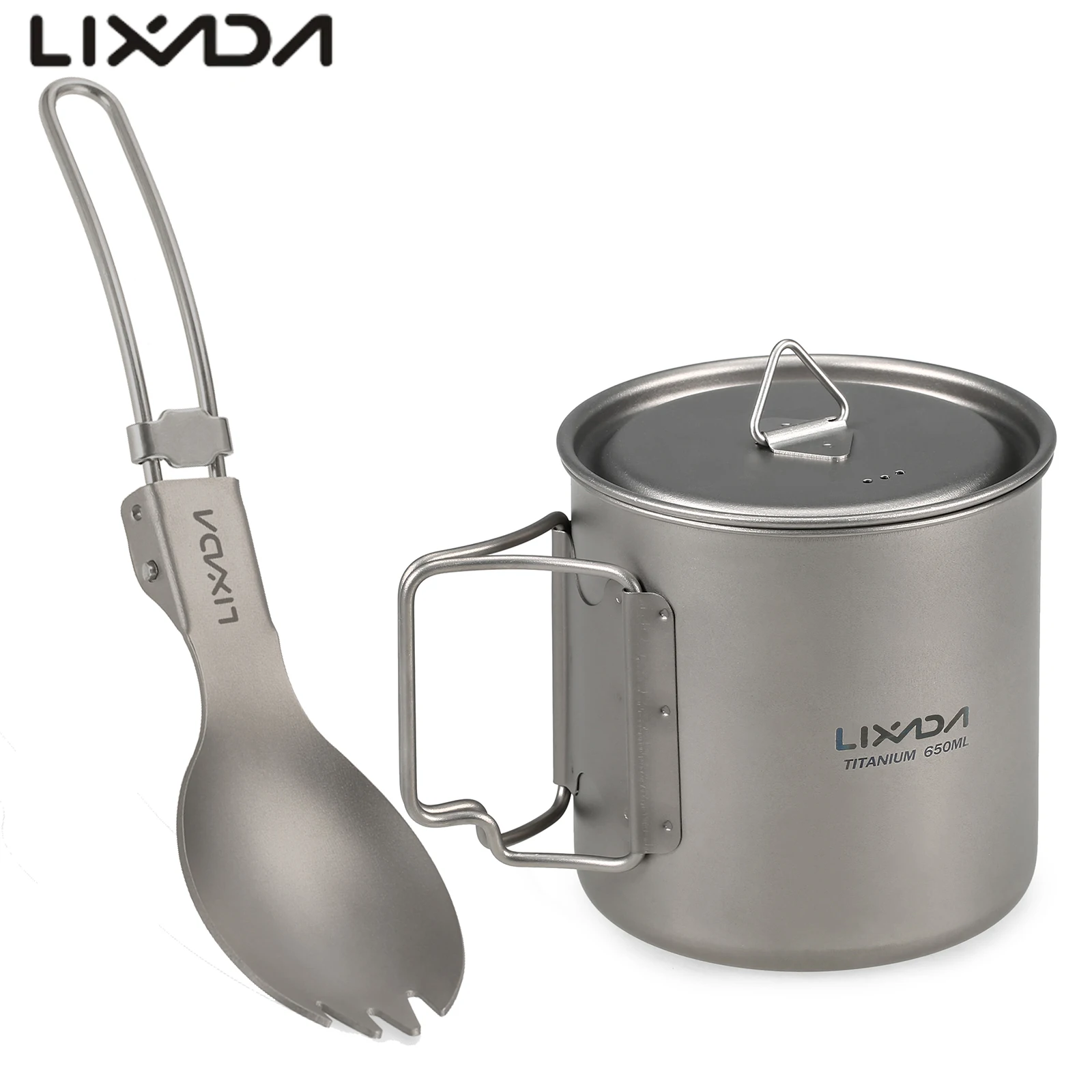 Lixada Ultralight Cookware Set 300ml/350ml/550ml/650ml Titanium Cup with Folding Spork Tableware for Camping Hiking Backpacking