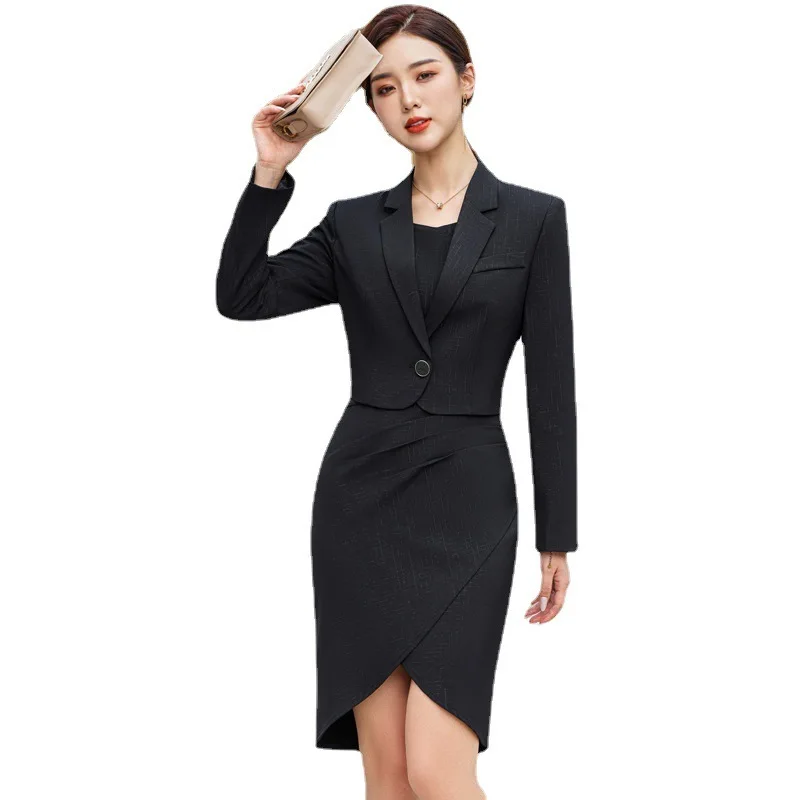 Newest 2023 Spring Professional Formal Women Business Suits with Blazer Coat and Dress OL Styles Ladies Office Work Wear Set