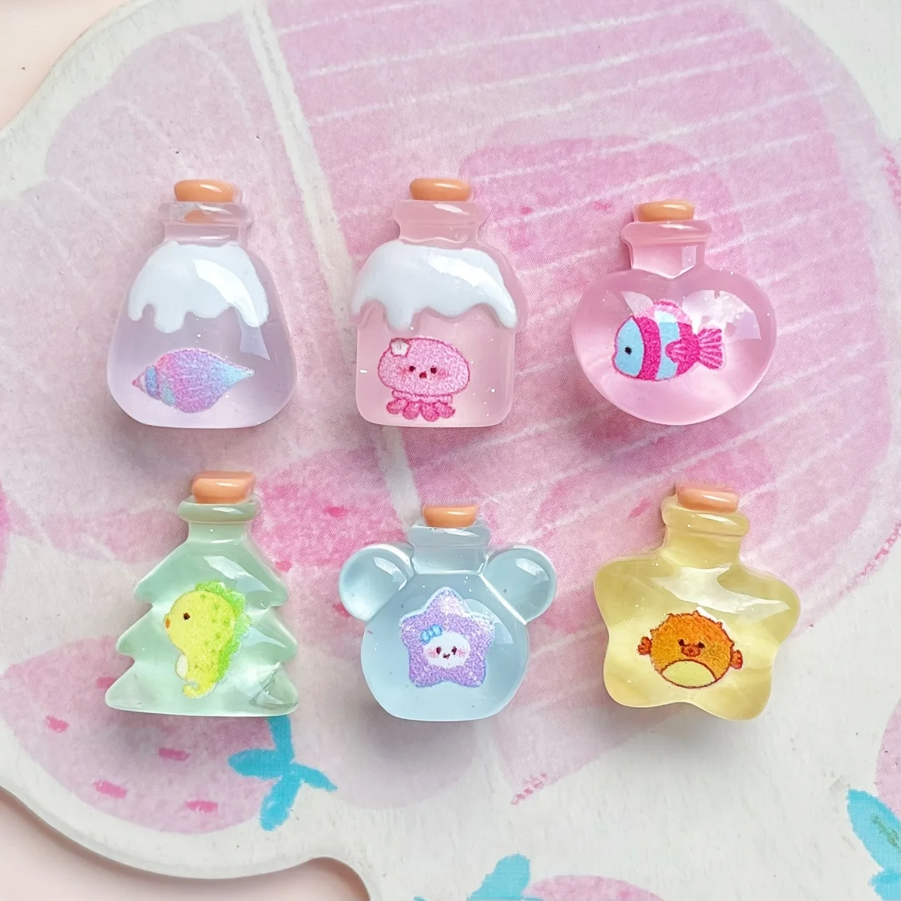 30pcs Resin Drift Bottle Patches - Assorted Transparent Wish Bottle Beads for Hair Accessories, Phone Cases & Keychains