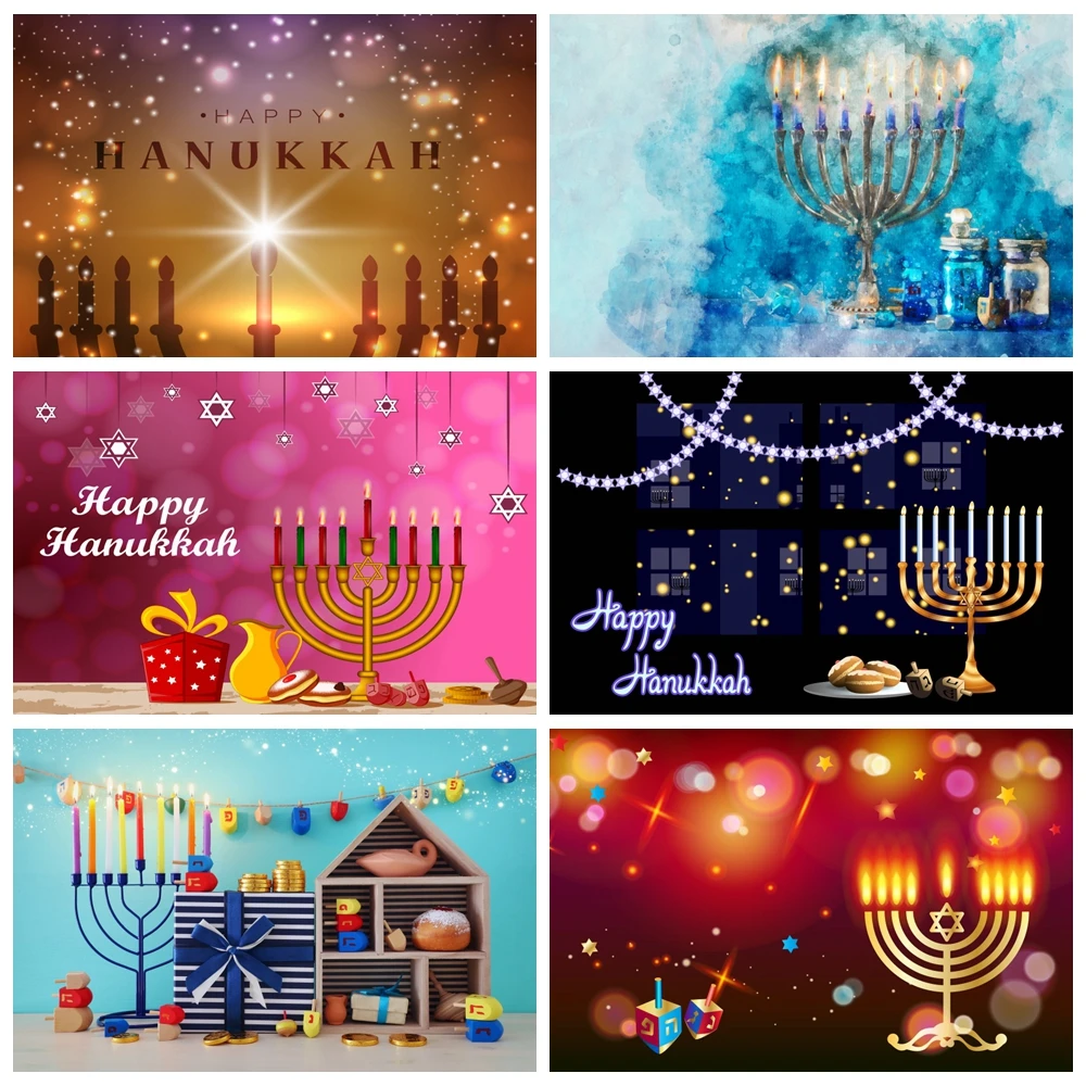 

Judaism Happy Hanukkah Photography Backdrop Jewish Jesus Passover Candlestick Party Decor Photographic Background Photo Props