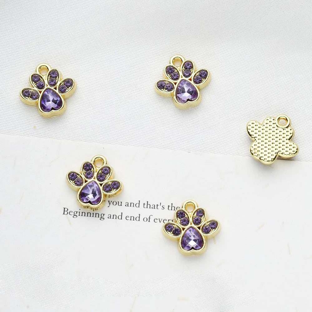 40pcs/lot Jewelry Accessory  Alloy Solid Paw Zircon Shaped DIY Charms Pendants For Earring Necklace