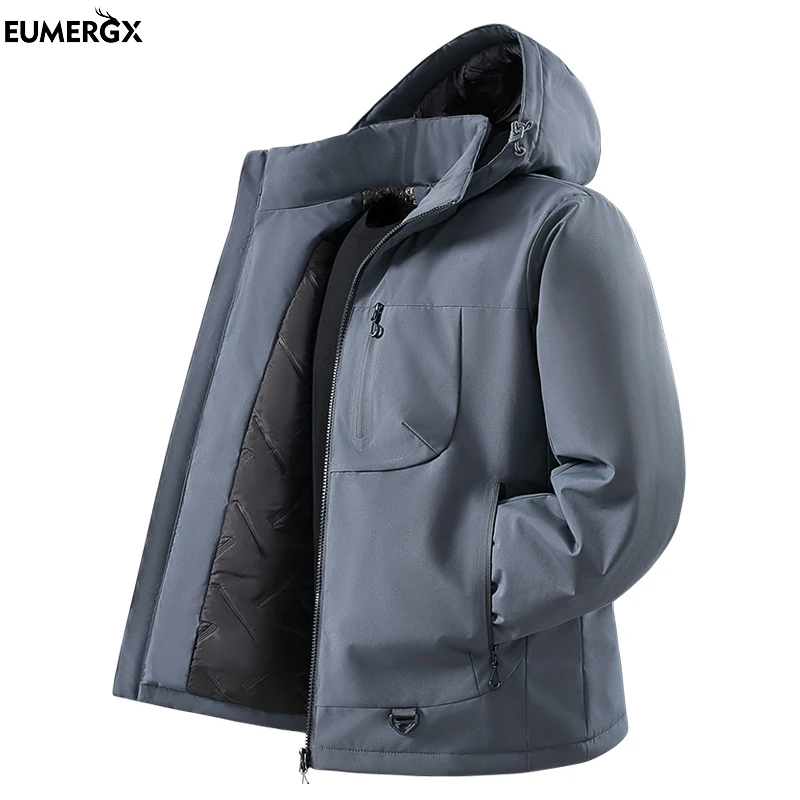 EUMERGX Warm Fleece Jackets Men Waterproof Windproof Winter Windbreaker Hiking Camping Skiing Climbing Rain Coat Graphene Inner
