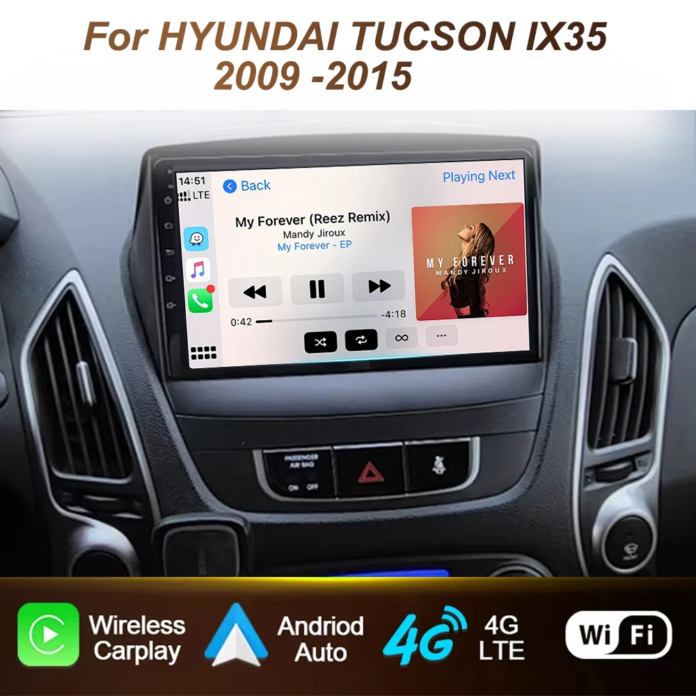 

9-дюймовый автомобильный радиоприемник для HYUNDAI TUCSON IX35 2009–2013 2014 2015 Carplay Android 15 с авто GPS-навигацией 5G WIFI видеоплеер без 2din