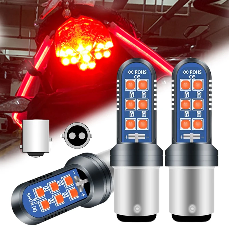 1157 BAY15D LED Bulbs Motorcycle Flash Brake Lamp Strobe Light 12SMD 12V Flashing Taillight DRL Red Universal Moto Accessories