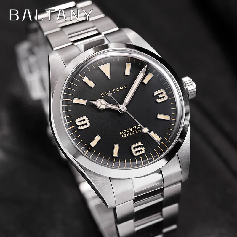 Baltany Retro Explorer Homage Watch 39mm Red Enamel Bracelet 20ATM Luminous Stainless Steel Automatic Mechanical Vintage Watches