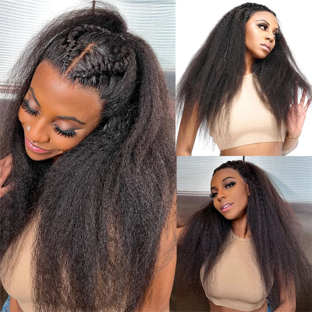 Kinky Straight Human Hair Wig 13X4 Kinky Straight Wig Human Hair Pre Plucked With Baby Hair Yaki Straight Human Hair Wigs