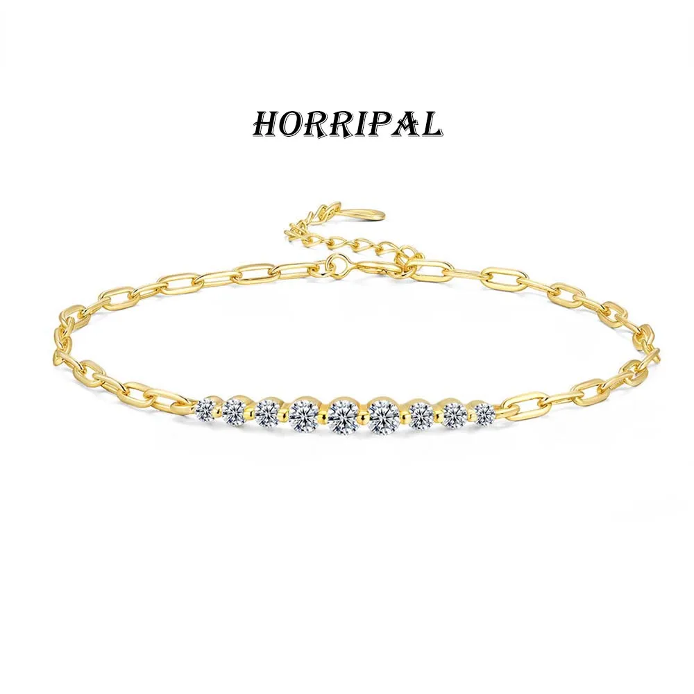 HORRIPAL D VVS1 Moissanite Bracelet 925 Sterling Silver Irregular Niche Design Bracelet for Woman Birthday Gift Jewelry with GRA