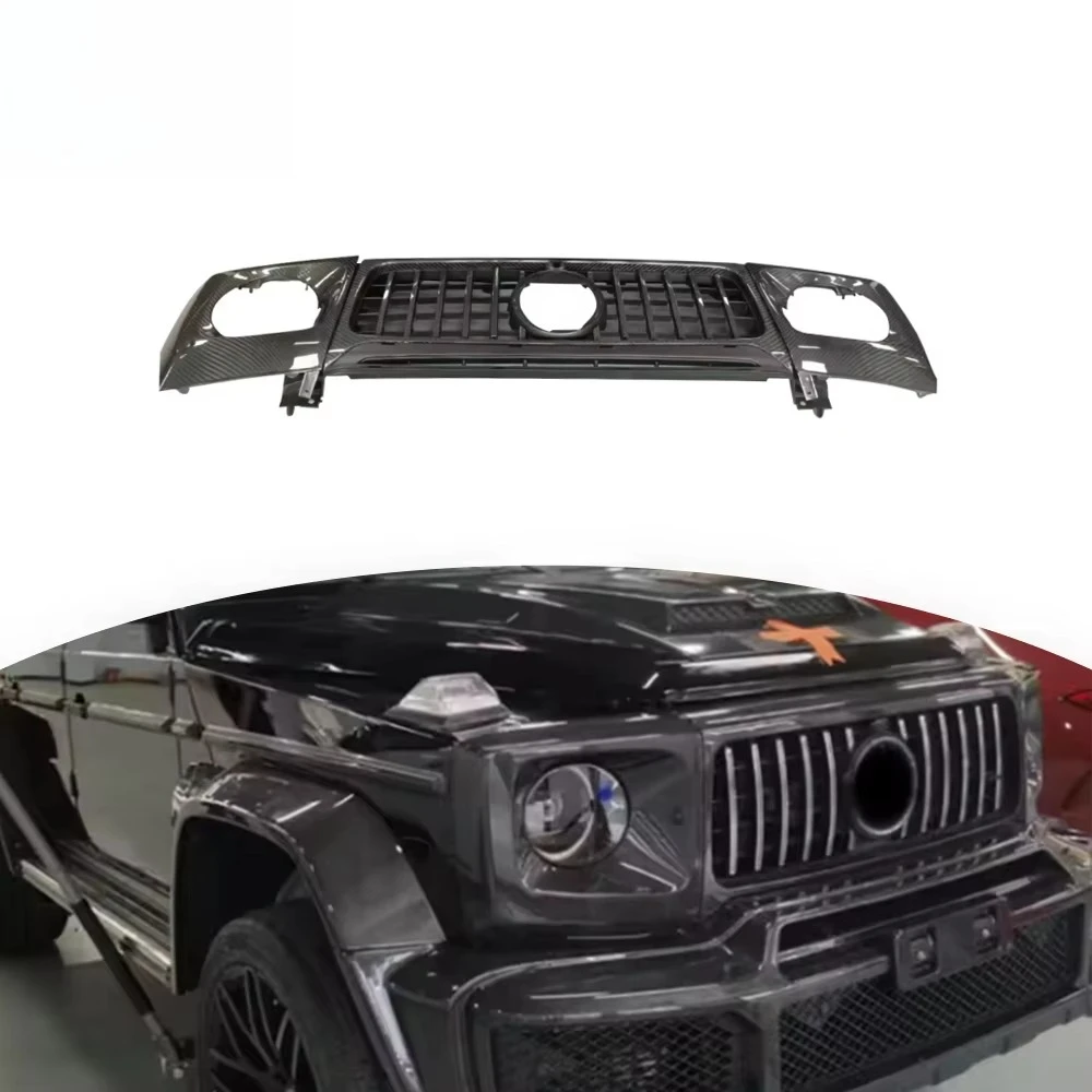 G CLASS W464 G500 G63 G400 Car Facelift Tuning Set Grille + Headlight Covers Center Grill Head Lamp Covers Carbon Black 5