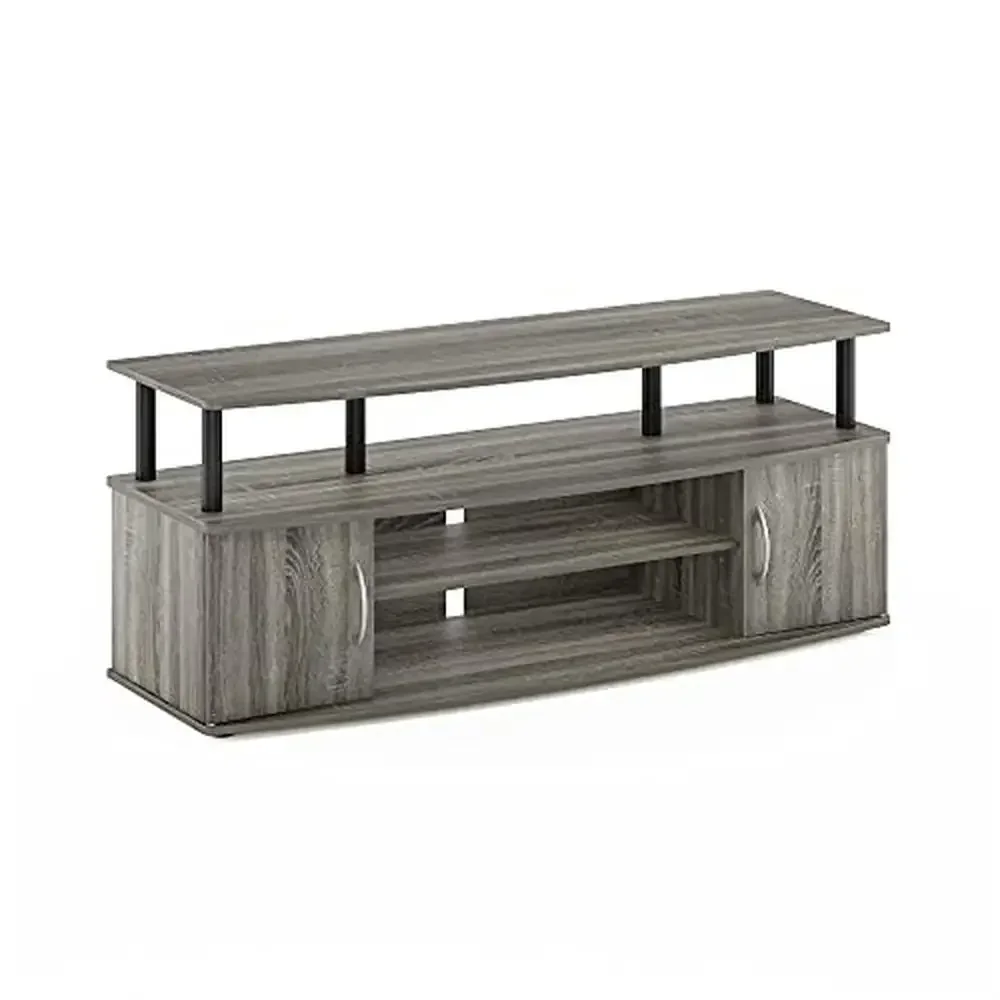 Entertainment Stand TV Up to 55 Inch French Oak Grey/Black Storage Organizer Display Shelves Easy Assemble 47.24x19.53x15.87