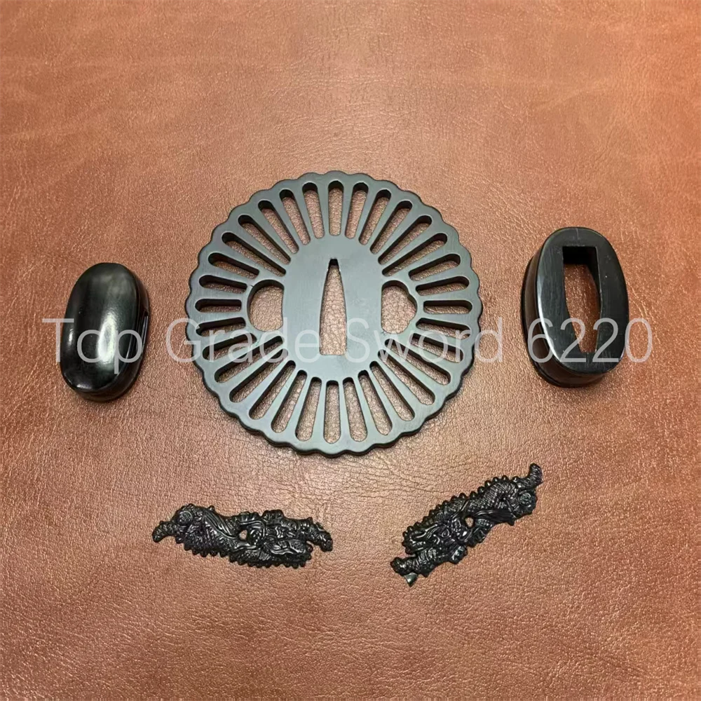 Unique Black Steel Iron Tsuba Handguard Guard Alloy Fuchi Kashira Menuki For Real Japanese Samurai Katana Tanto Sword Fittings