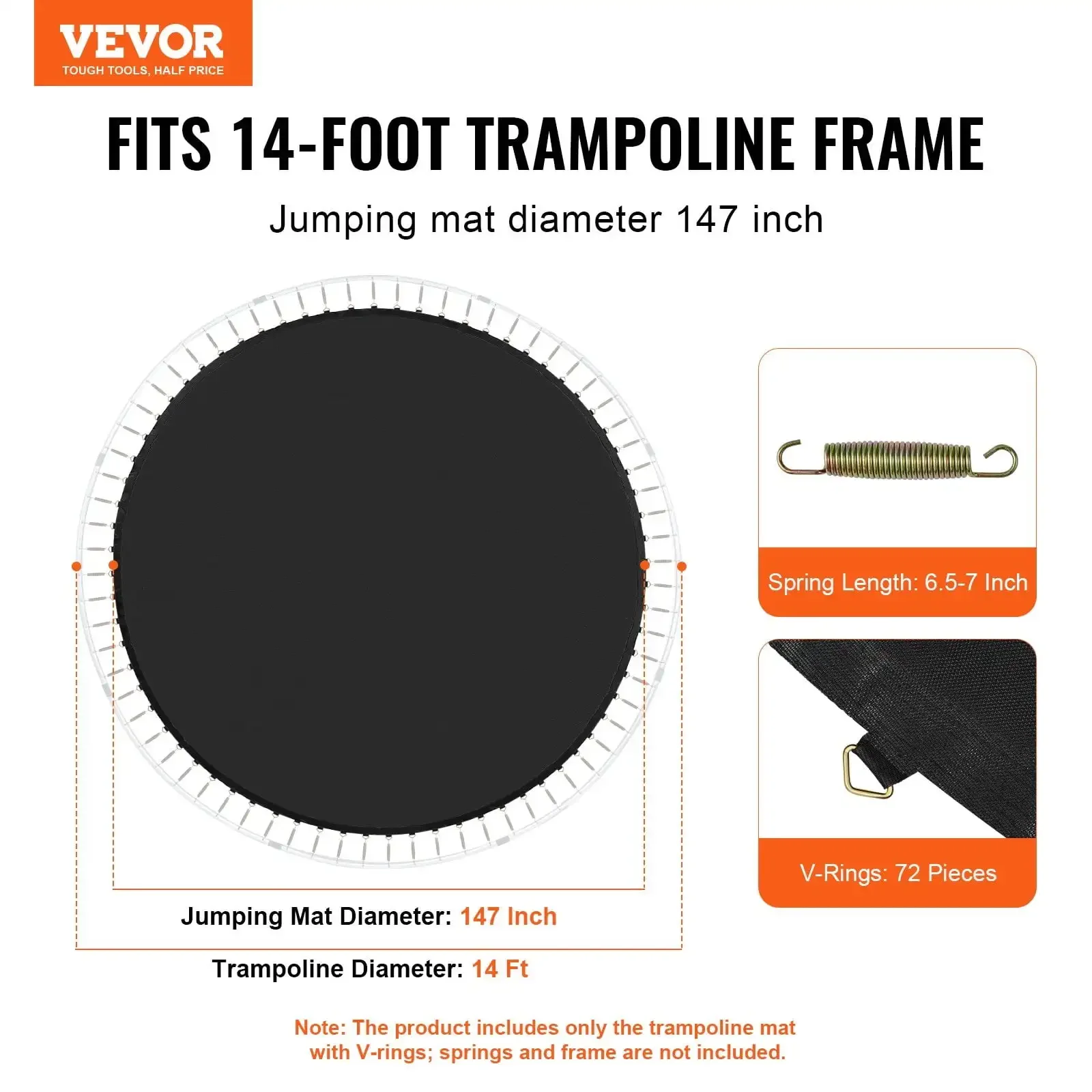 Replacement Trampoline Mat Fits 14ft Frame 72 V-Ring 6.5