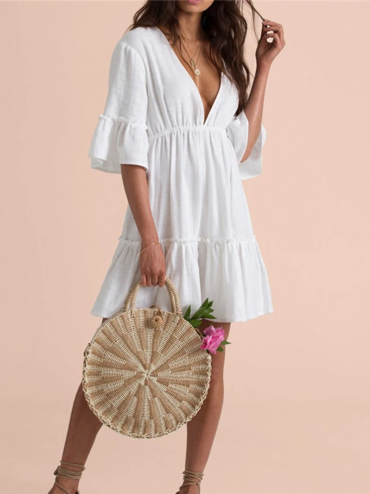 النمط اليوناني القطن الستر لشاطئ النساء ملابس السباحة التستر ملابس السباحة التستر بحر صوفية فستان الشاطئ صيدا دي برايا # Q564 #4