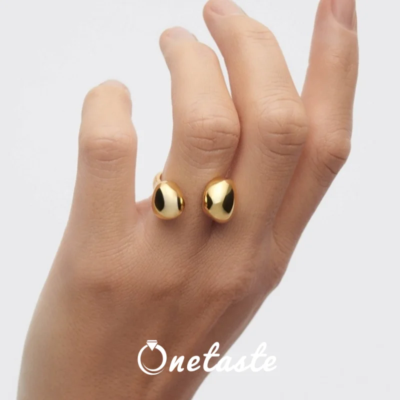 

925 Sterling Silver High Polished Curve Chunky Dome End Open Rings Women Trendy Big Simple Adjustable Statement Ring Love Gift