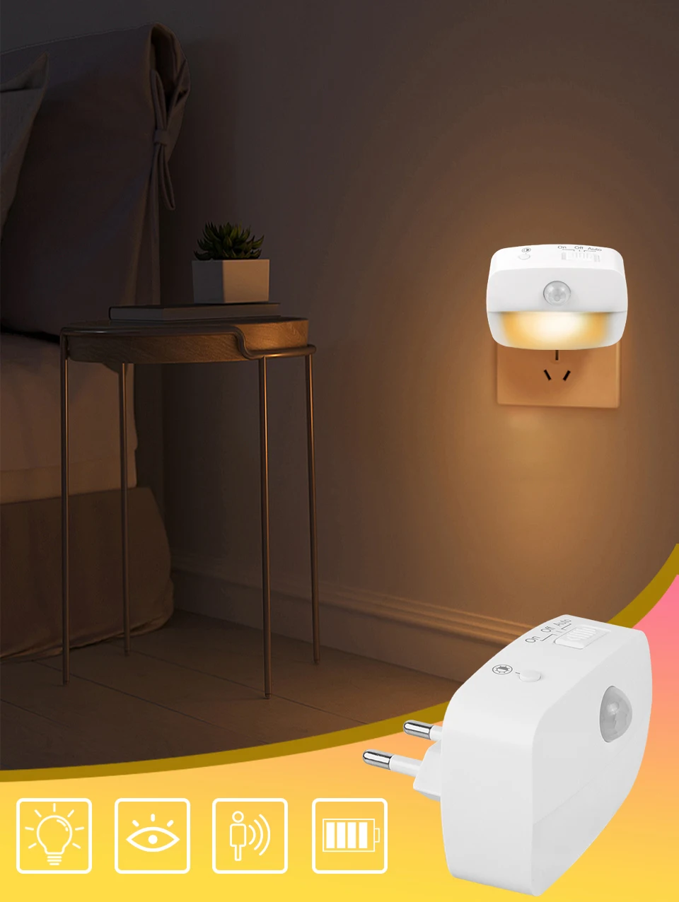 Motion Sensor LED Night Light Plug in Socket 3 Color Temperature Room Kitchen WC Hallway Human Infrared Induction Emergency Lamp