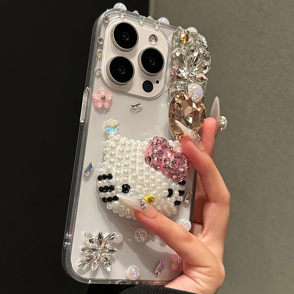 High Face Value Full Diamond Hello Kitty Phone Case Suitable Iphone 15/14 Cartoon Cute 13Mini 12Promax All Inclusive Case Gift