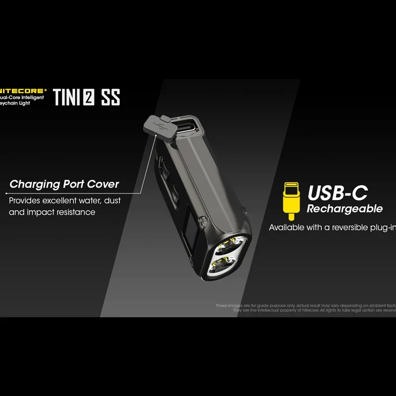 NITECORE TINI2 SS 500Lumens Type-C Rechargeable  Keychain Light Titanium Alloy LED Flashlight