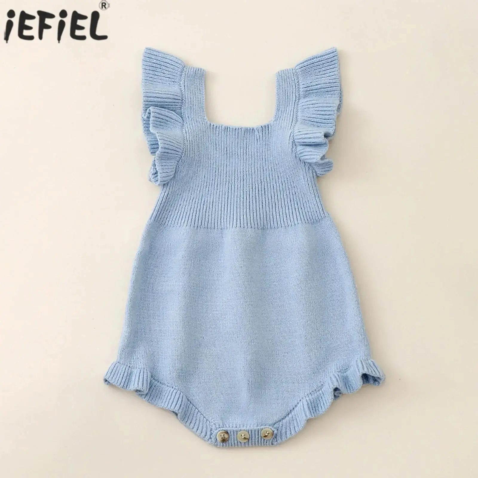 

Вязаный комбинезон для маленьких девочек, однотонный боди с рукавами-крылышками, комбинезон для малышей, милая летняя одежда, повседневная уличная домашняя одежда