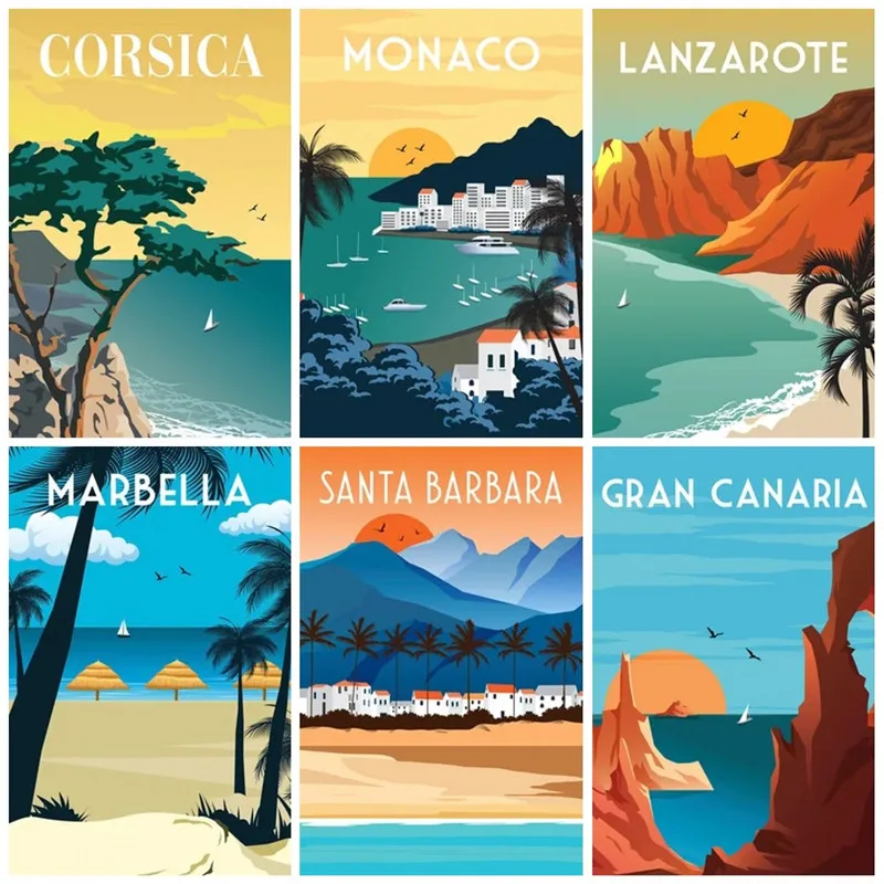 Monaco Mauritius Dubai Beach Travel City Poster Tourist Scenery Landscape Canvas Painting Wall Art Decoration Home Room Decor