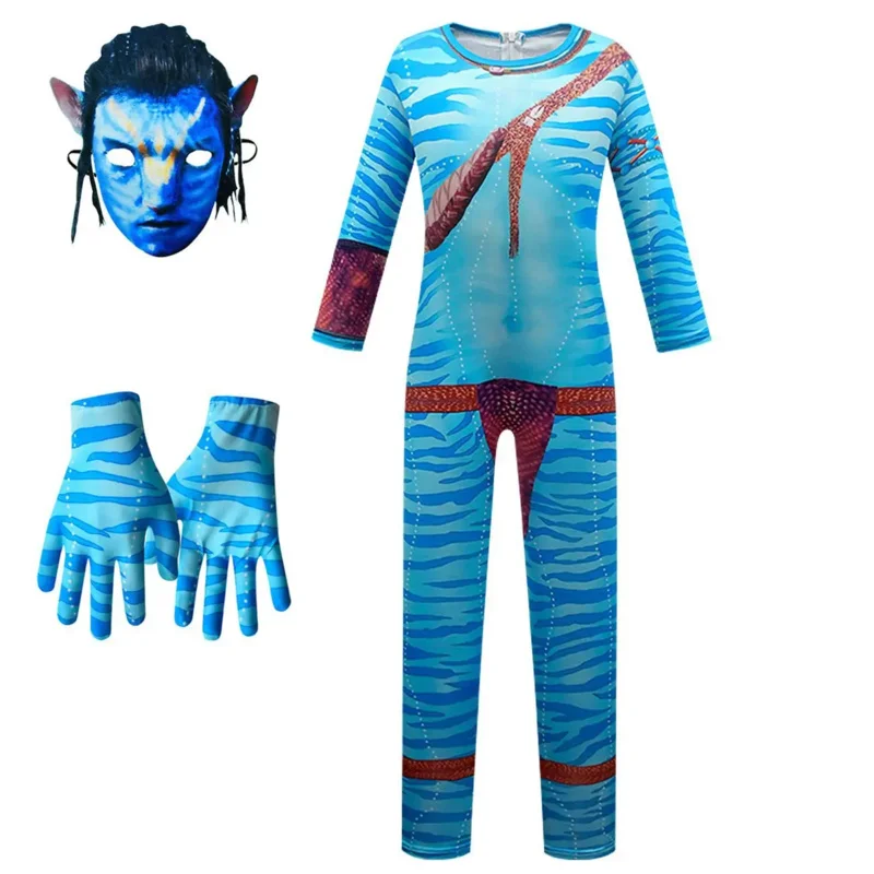 De Manier Van Water Buitenaardse Cosplay 3d Jumpsuit Handschoenen Masker Jongens Meisjes Avataring 2 Cosplay Kostuum Halloween Feest Bodysuit Kleding