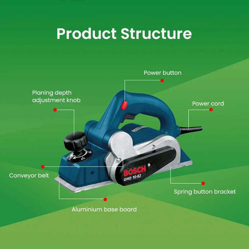 Bosch GHO 10-82 Compact Electric Planer Heavy Duty Power tools Electric hand planer Electric planer for woodwor