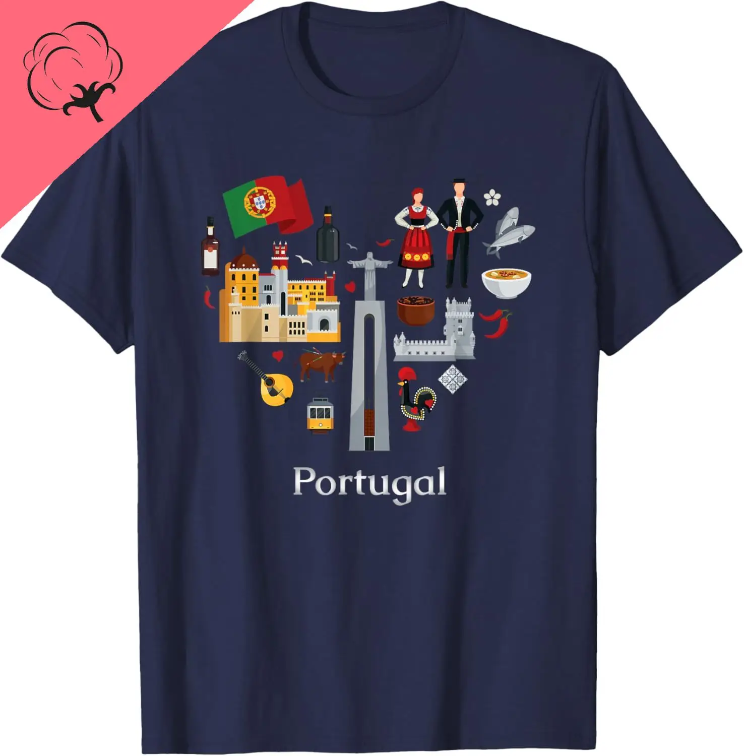 Portugal Love Heart Azulejos Fado Lisbon Vibrancy T-Shirt Print Original Design Gifts T Shirts Cotton Women's Men's T-shirts
